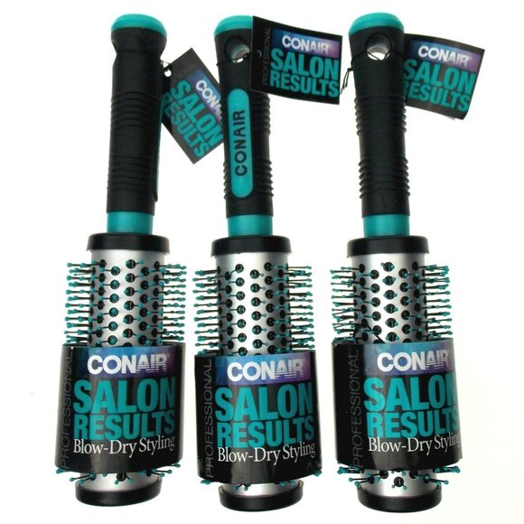 Conair Salon Results Set 3 HairbrushesBlue Blow Dry Styling Round Rubber Grip - Picture 1 of 2